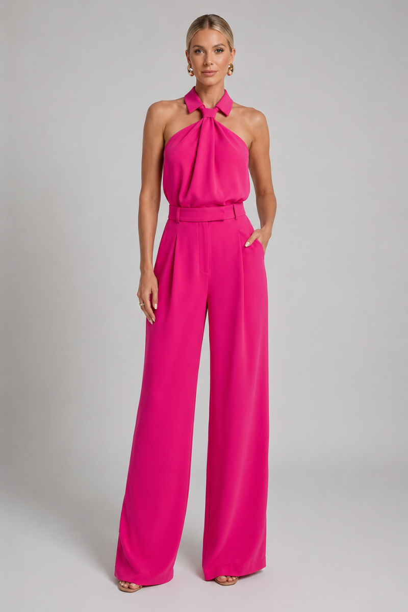 Damen Weitbeiniger Halter Neck Jumpsuit – Elegantes Anlassoutfit