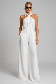 Damen Weitbeiniger Halter Neck Jumpsuit – Elegantes Anlassoutfit