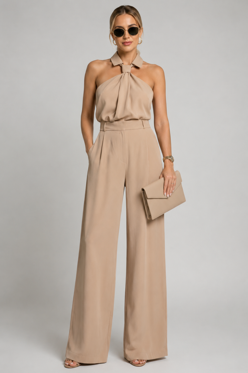 Damen Weitbeiniger Halter Neck Jumpsuit – Elegantes Anlassoutfit