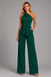 Women's Wide Leg Jumpsuit with Short Sleeves – Elegant One Piece Outfit