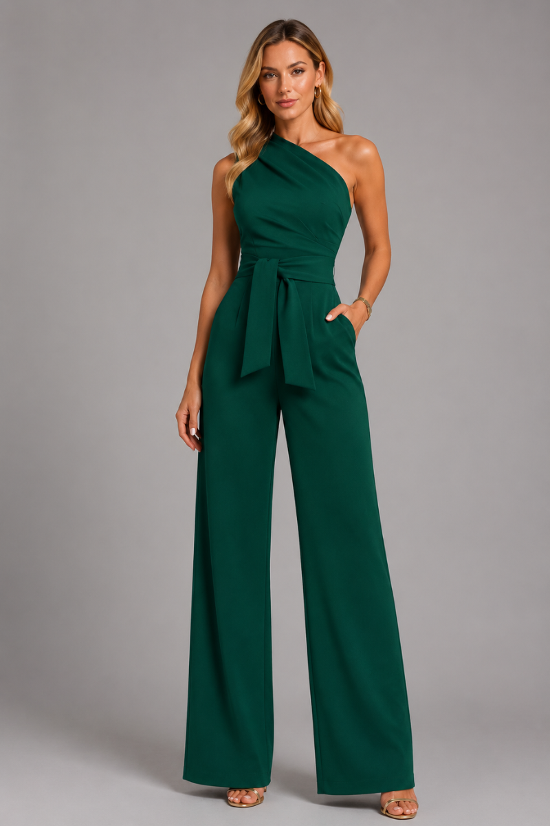 Women's Wide Leg Jumpsuit with Short Sleeves – Elegant One Piece Outfit