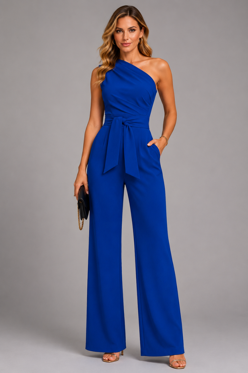 Women's Wide Leg Jumpsuit with Short Sleeves – Elegant One Piece Outfit