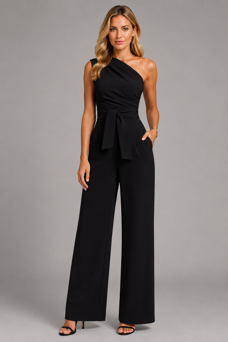 Women's Wide Leg Jumpsuit with Short Sleeves – Elegant One Piece Outfit