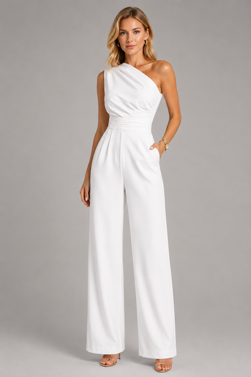 Women's Wide Leg Jumpsuit with Short Sleeves – Elegant One Piece Outfit