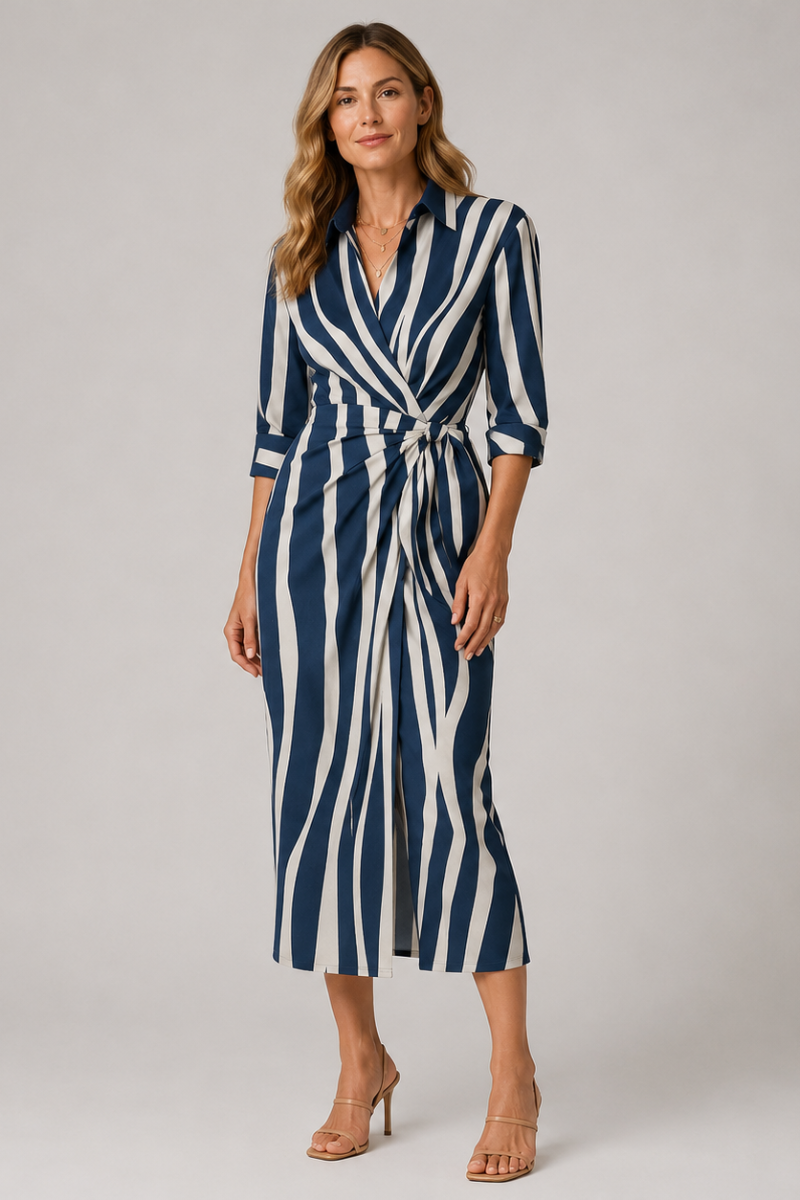 Women's Wrap Front Collared Summer Midi Dress