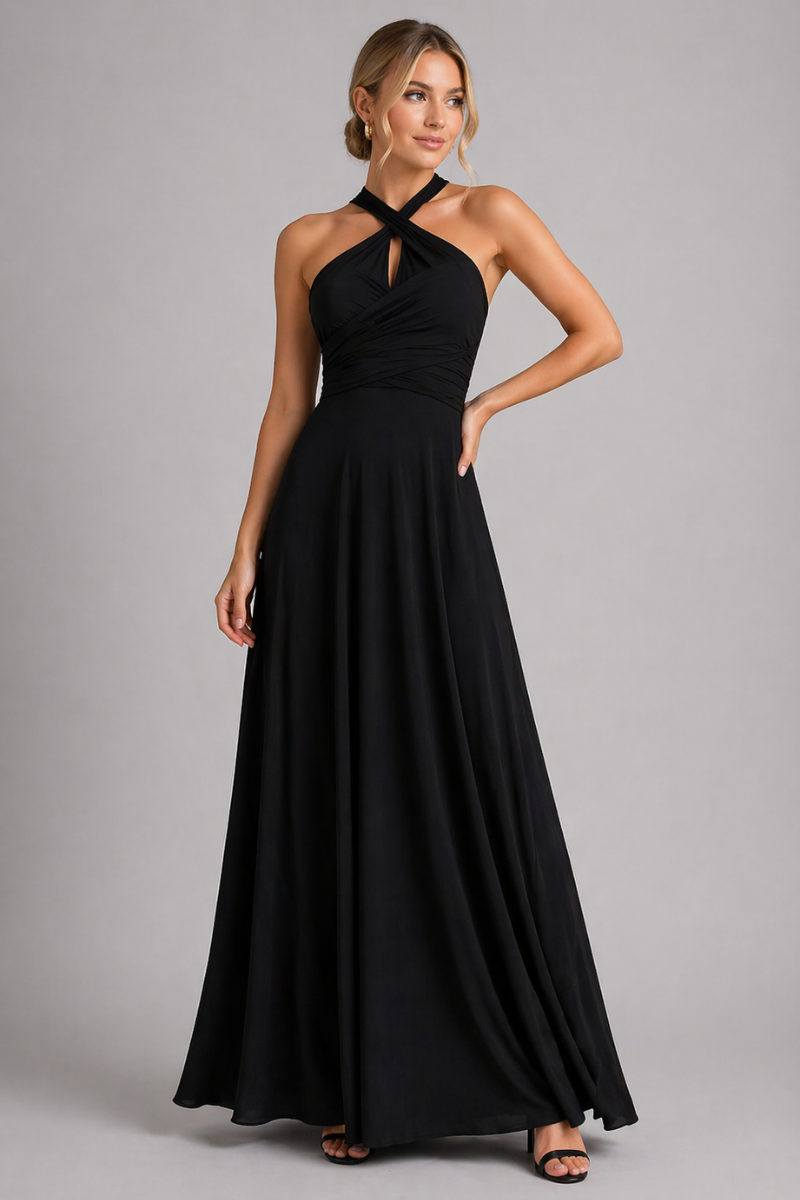 Women's Wrap Midi Dress - Draped Overlap Casual Evening Dress