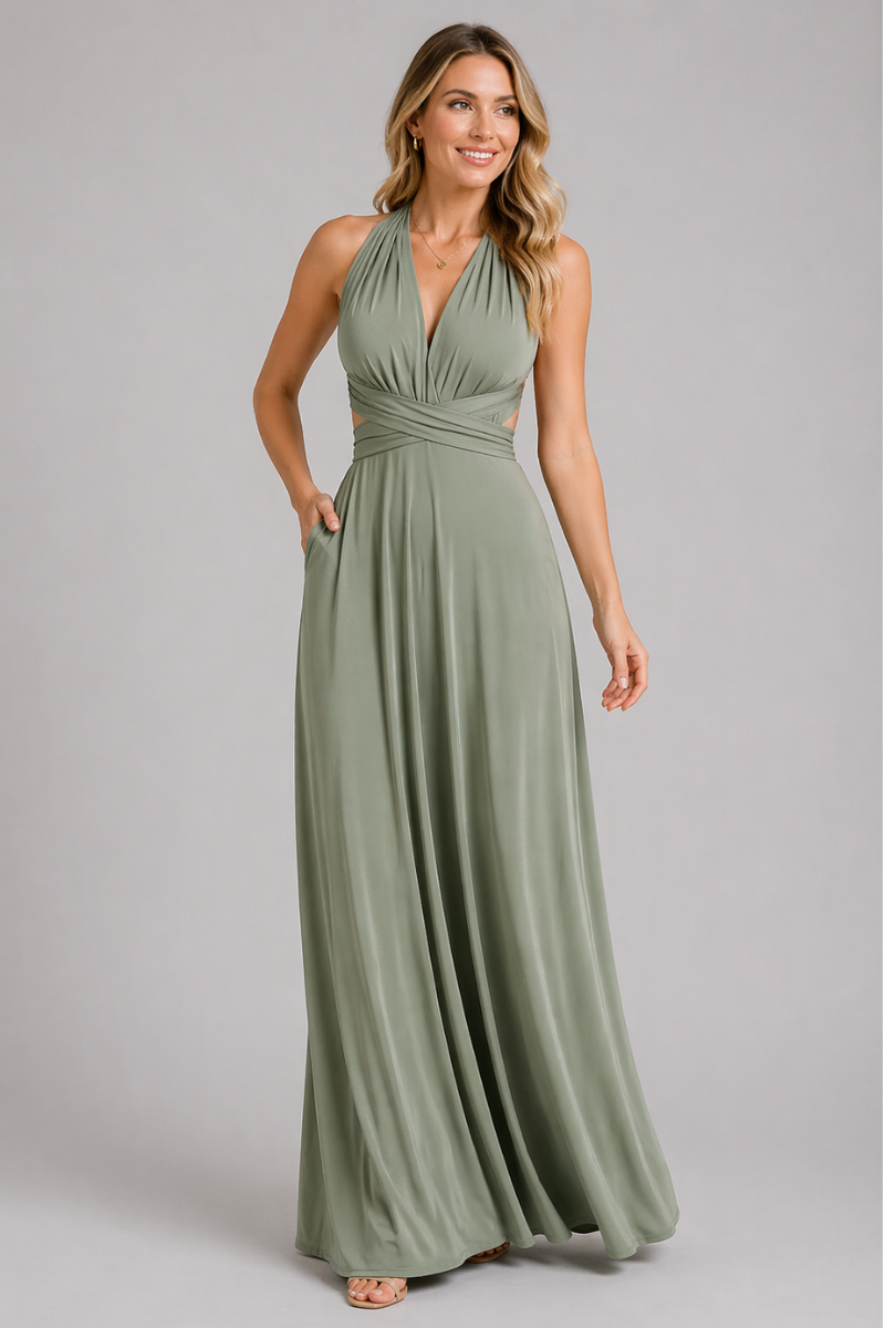 Women's Wrap Midi Dress - Draped Overlap Casual Evening Dress