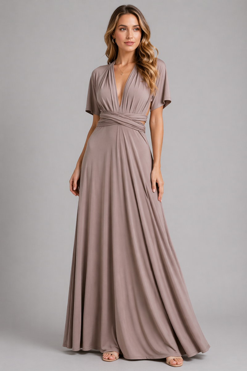 Women's Wrap Midi Dress - Draped Overlap Casual Evening Dress