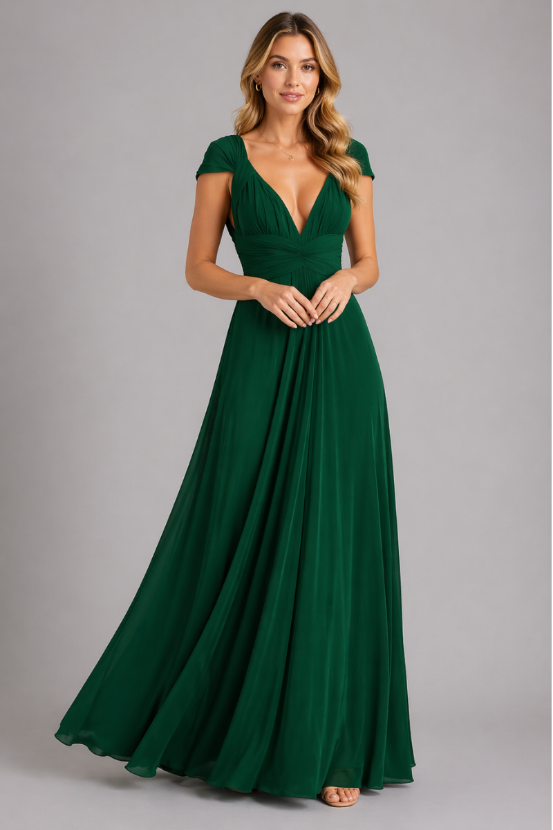 Women's Wrap Midi Dress - Draped Overlap Casual Evening Dress