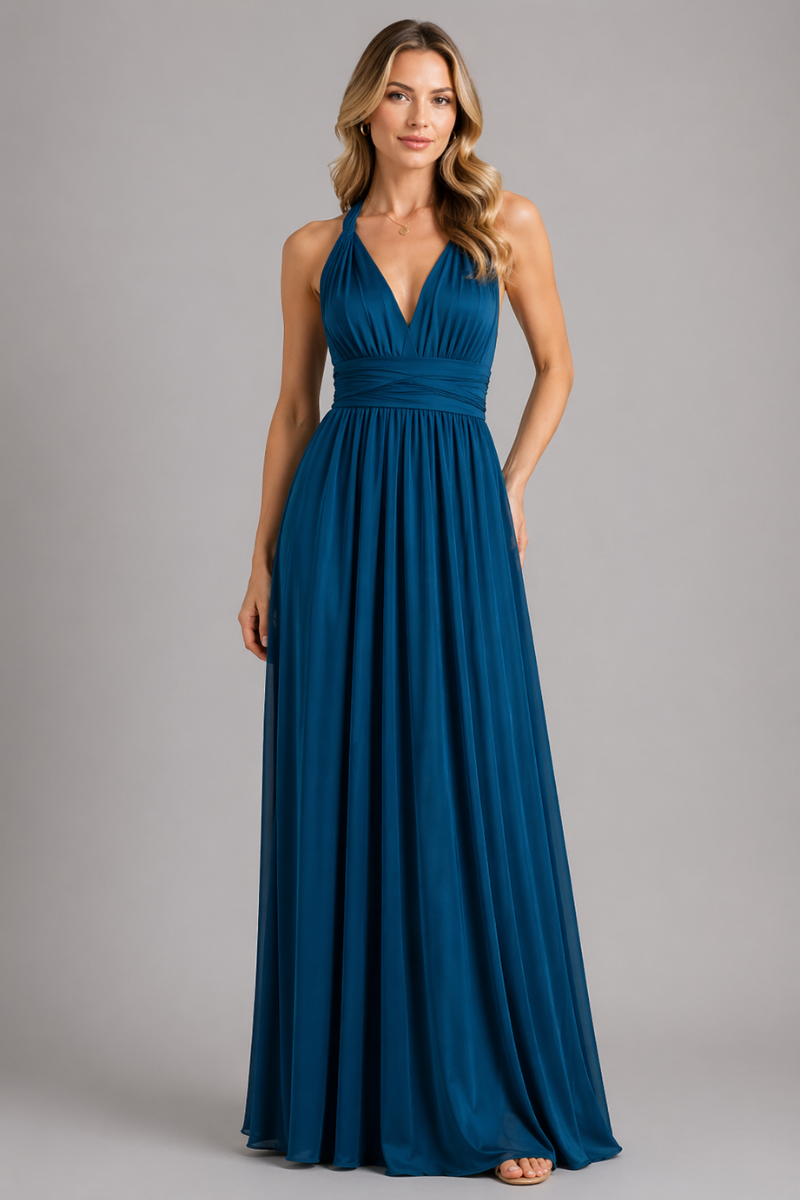 Women's Wrap Midi Dress - Draped Overlap Casual Evening Dress