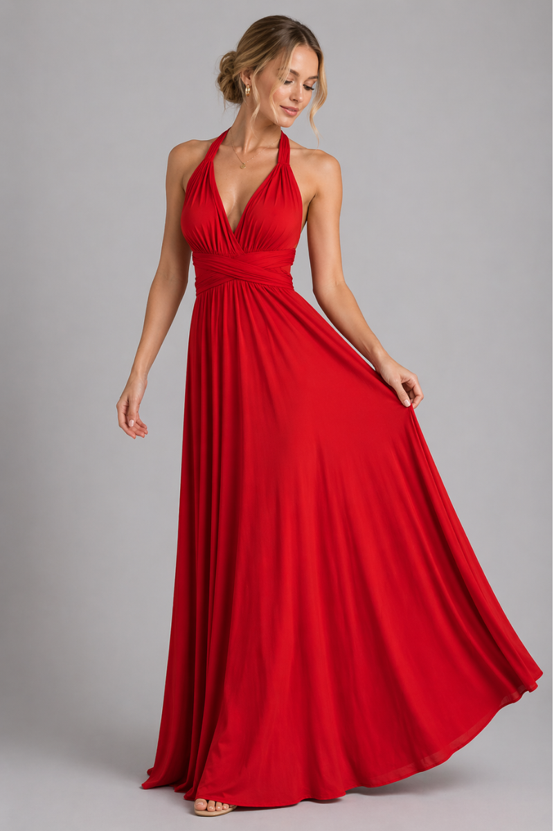 Women's Wrap Midi Dress - Draped Overlap Casual Evening Dress