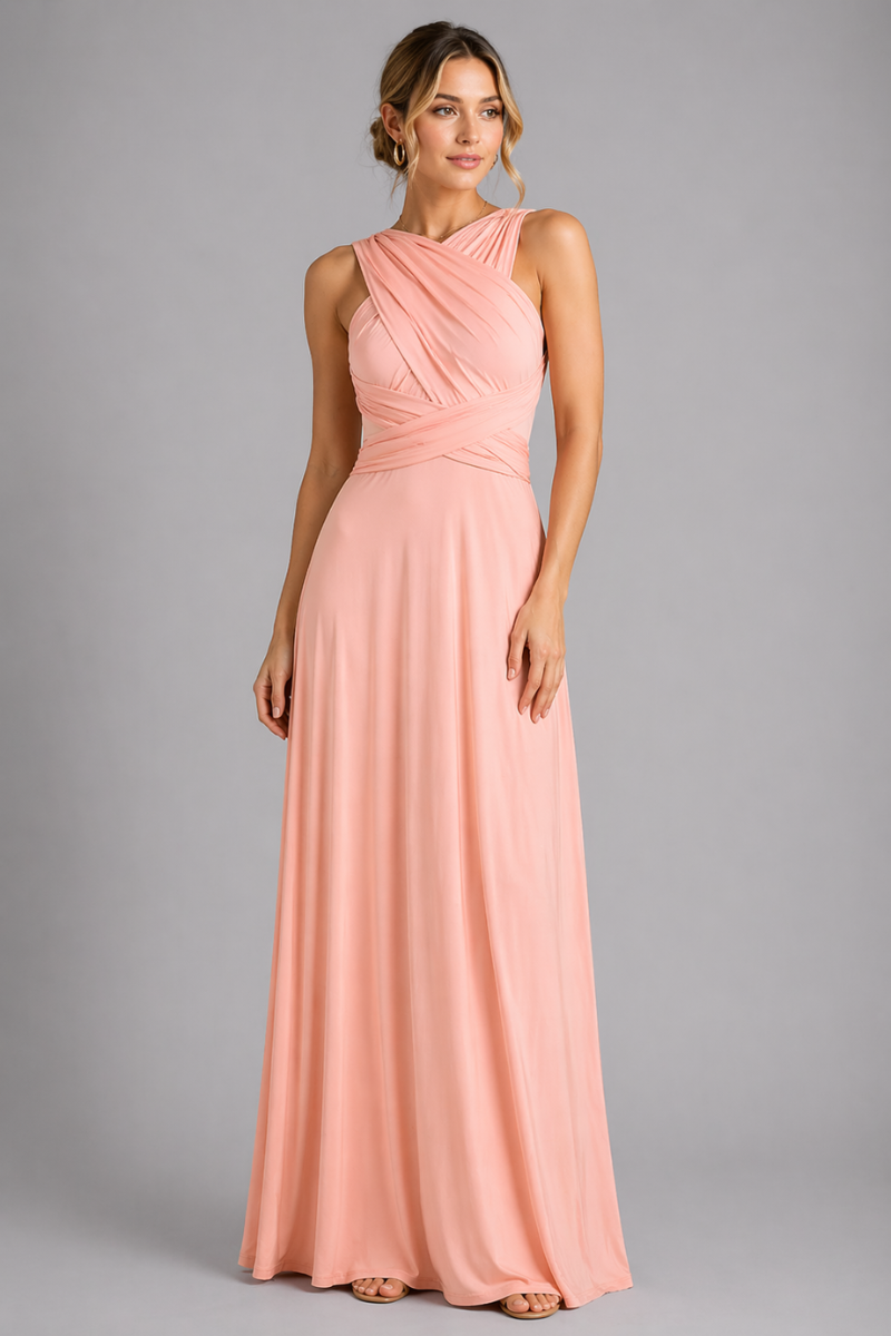 Women's Wrap Midi Dress - Draped Overlap Casual Evening Dress