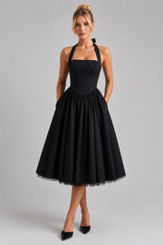 Women's Backless Halter Neck Midi Dress – Elegant Party Occasion Dress