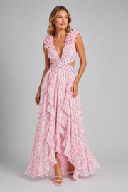Women's Floral V Neck Maxi Dress – Elegant Summer Occasion Dress