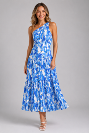 Women's Printed One Shoulder Midi Dress – Elegant Summer Occasion Dress