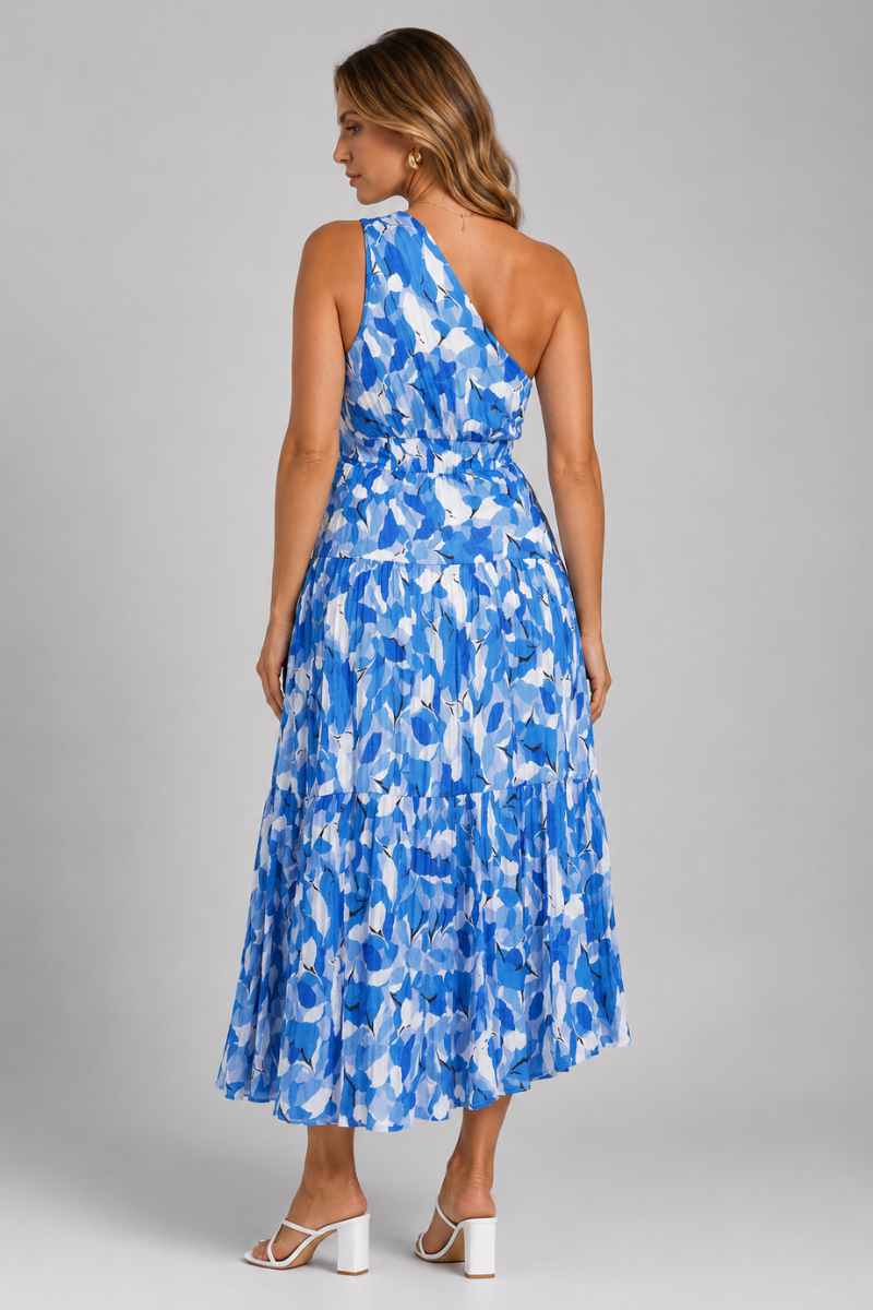 Women's Printed One Shoulder Midi Dress – Elegant Summer Occasion Dress