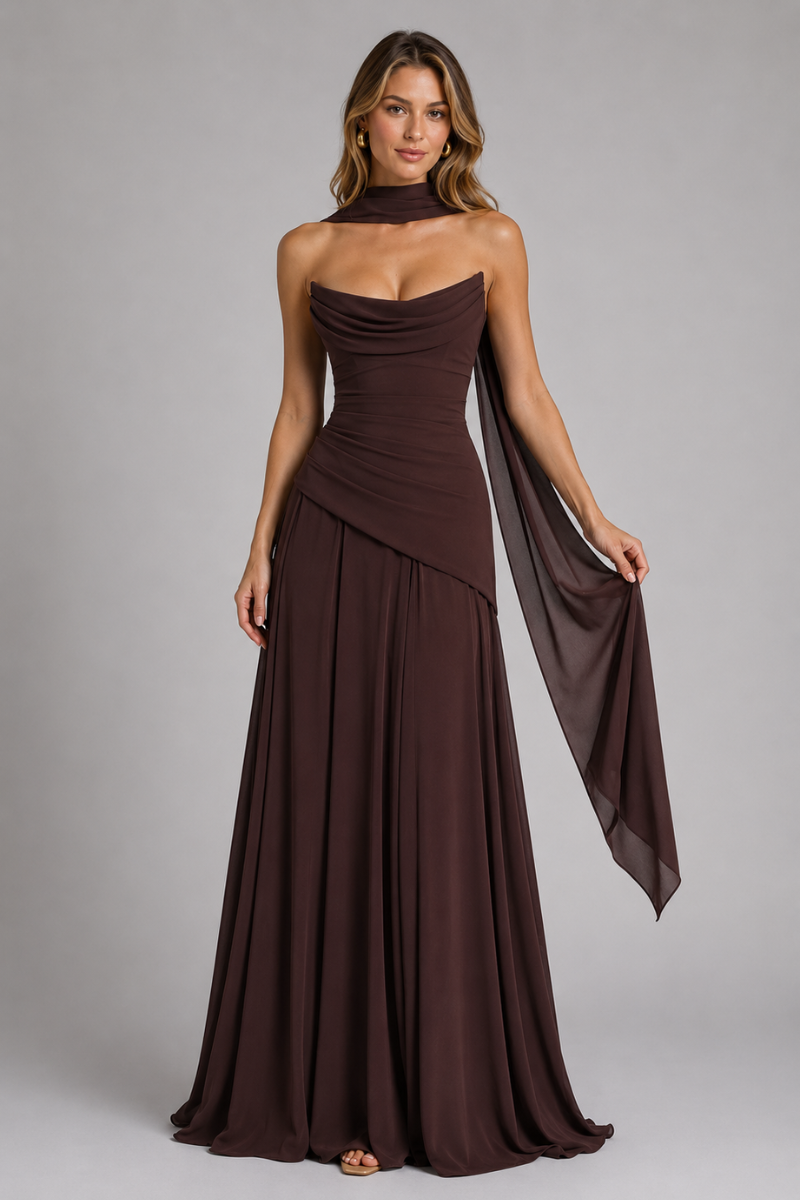 Women's Strapless Cowl Neck Maxi Dress – Elegant Evening Occasion Dres – ATHENA Bodywear
