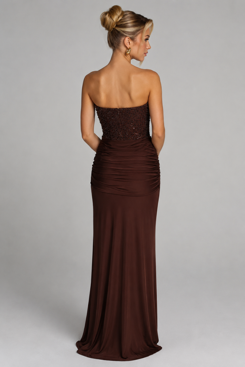Women's Strapless Embellished Maxi Dress – Elegant Formal Evening Dress