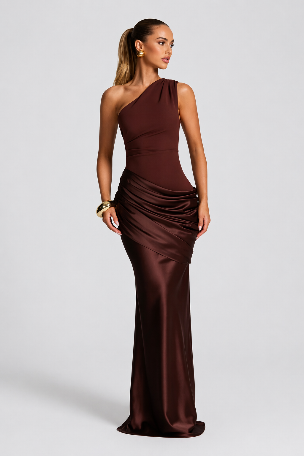 Women's One Shoulder Maxi Dress - Draped Evening Formal Dress