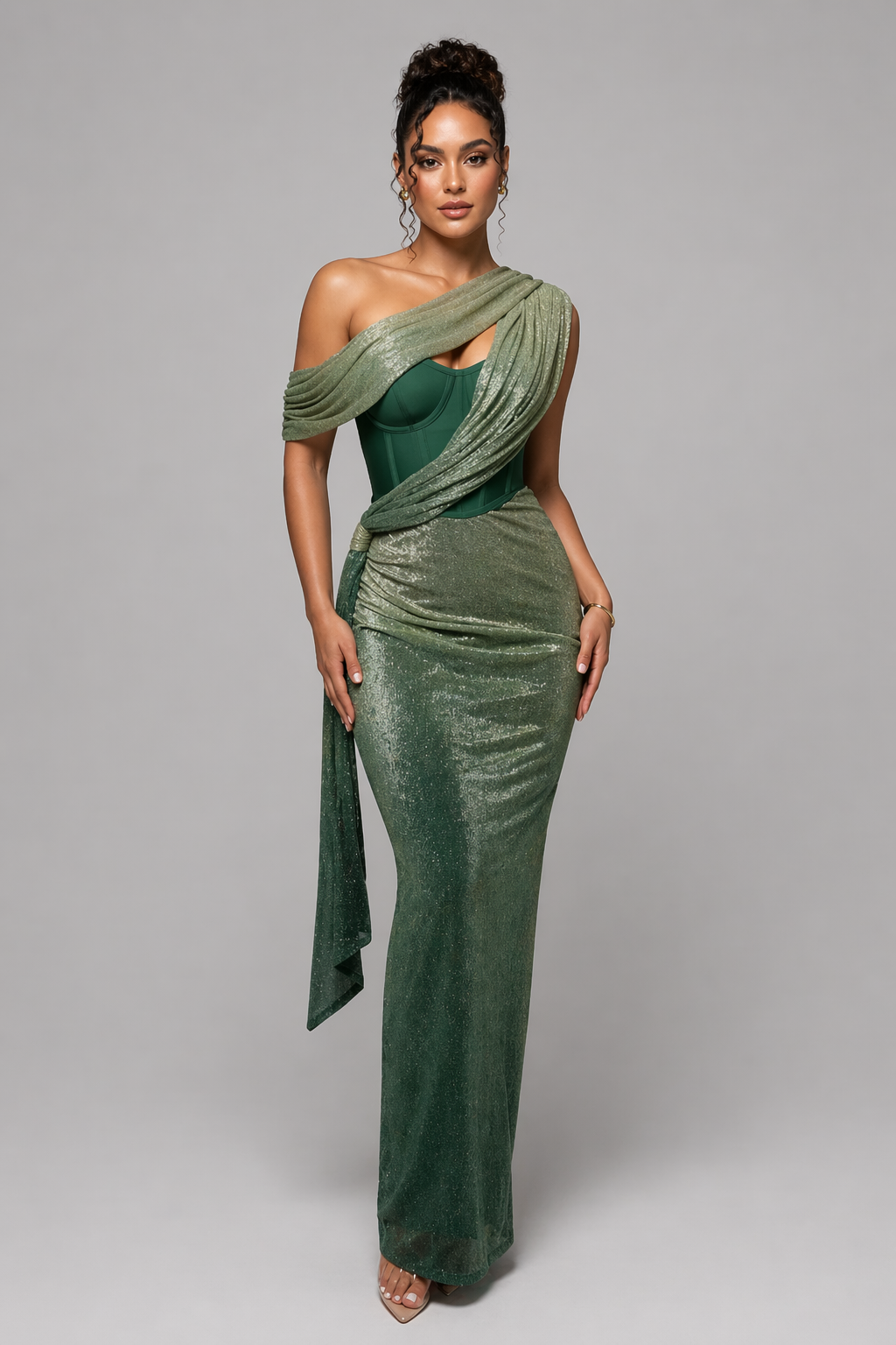 Women's Off Shoulder Maxi Dress - Draped Evening Formal Dress