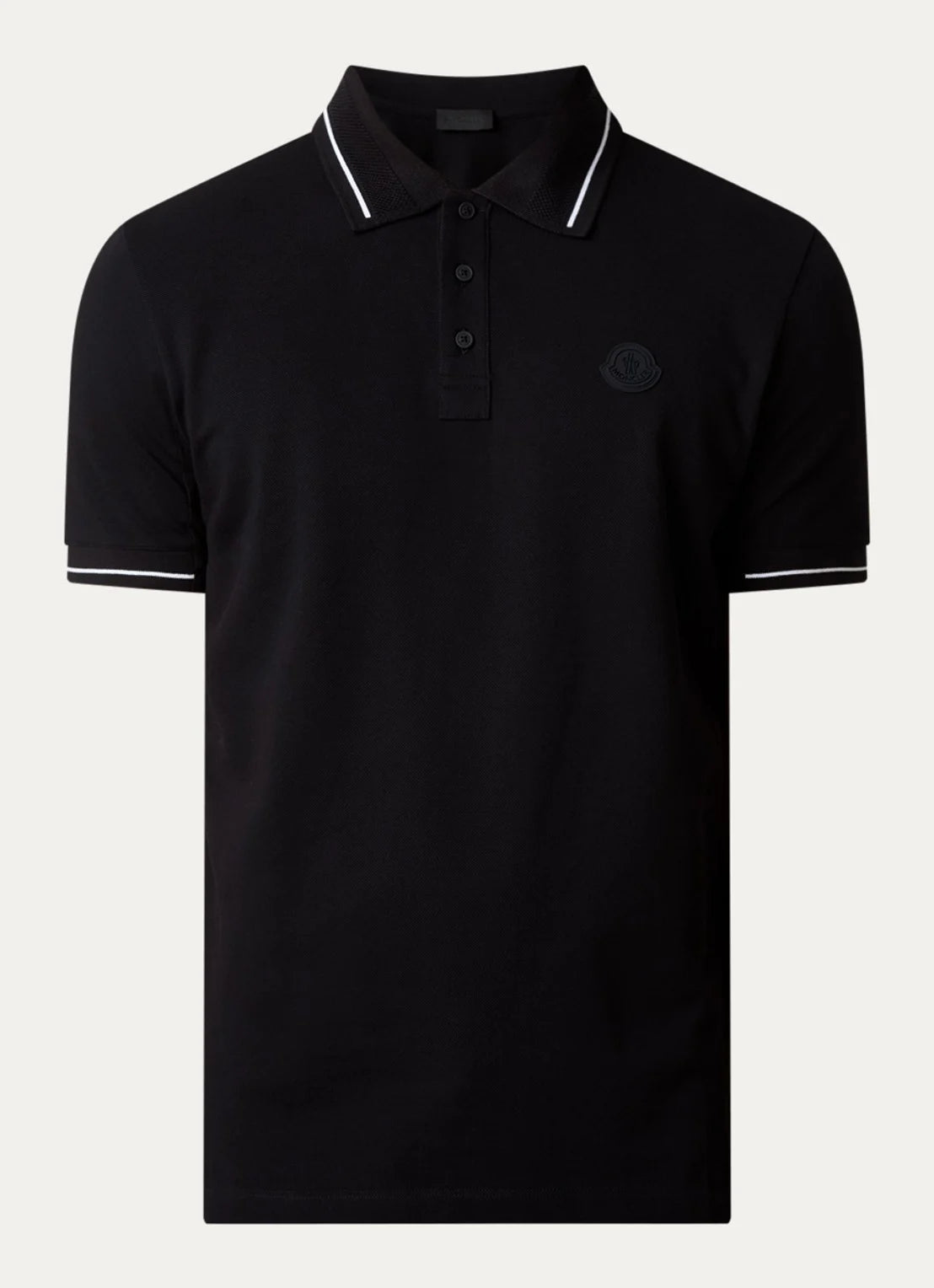 Moncler Men's Black Cotton Short Sleeve Contrast Trim Logo Patch Polo Shirt