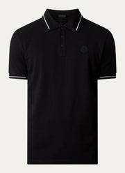 Moncler Men's Black Cotton Short Sleeve Contrast Trim Logo Patch Polo Shirt