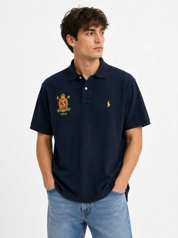 Polo Ralph Lauren Navy Blue Custom Fit Crest-Embroidered Polo Shirt